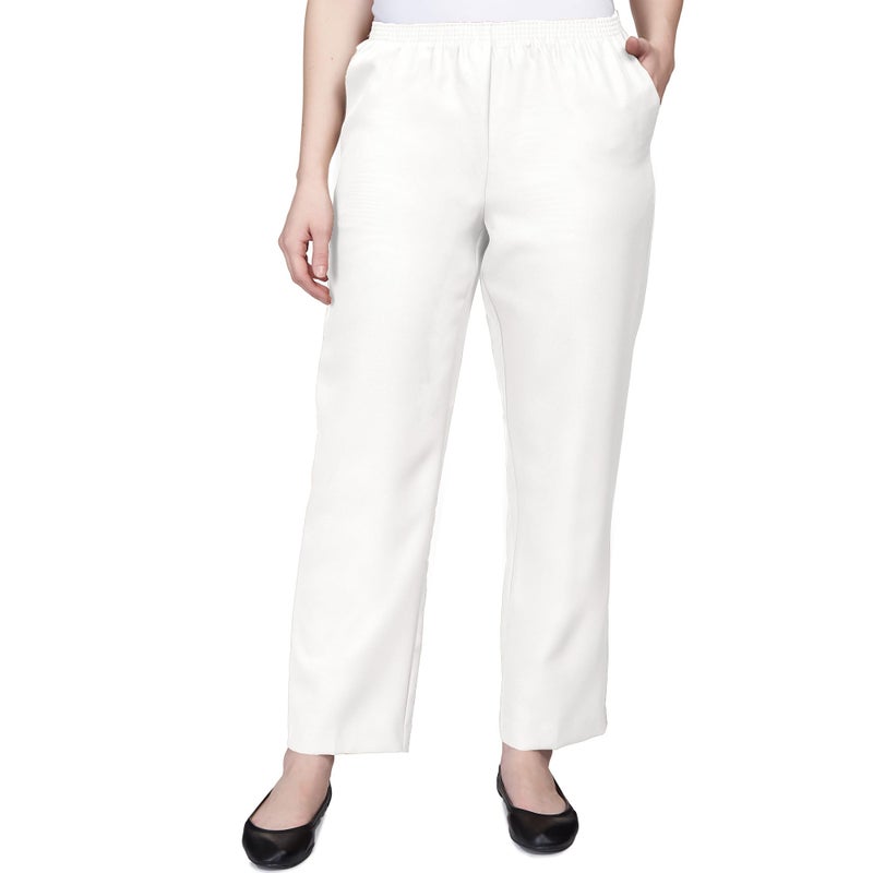 Alfred Dunner womens All Around Elastic Waist Polyester Cropped Missy Pants, White, 14 US - Image 1